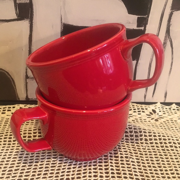 2 Homer Laughlin Fiesta Scarlet Red Jumbo Mugs Discontinued